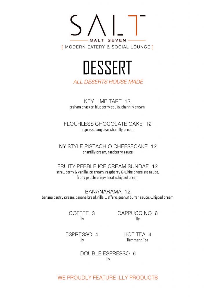 Dessert Menu SALT7 Modern American Fine Dining Steakhouse 
