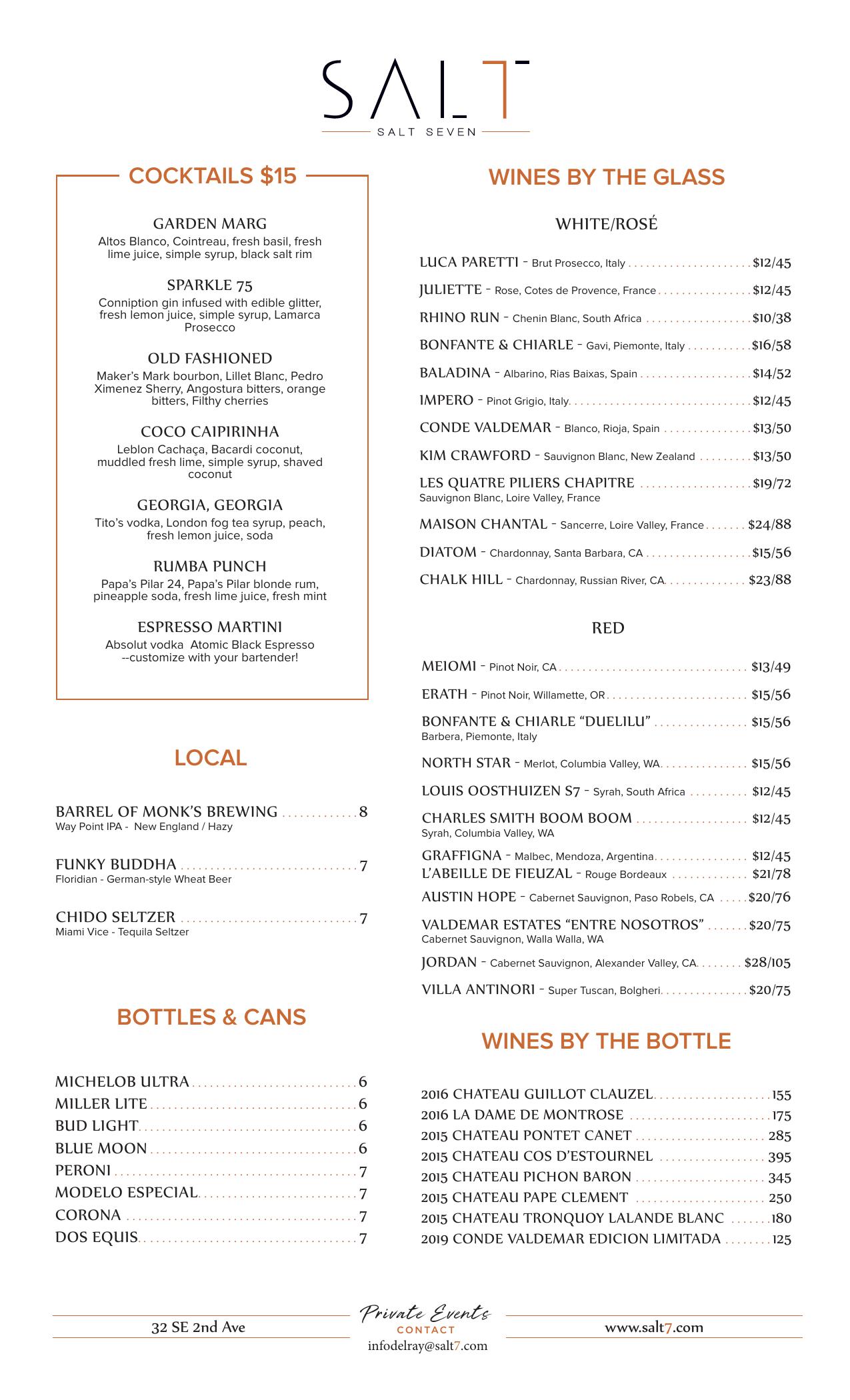 Dinner Menu SALT7 Delray Beach Modern American Fine Dining & Steakhouse